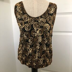 Vintage Spellbound Gold and Black Sequin Swirl Tank